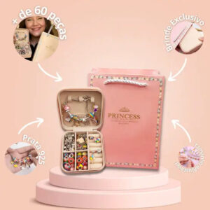 Super Kit Princess Berloque em Prata + BRINDE Porta Joias de Couro Legítimo