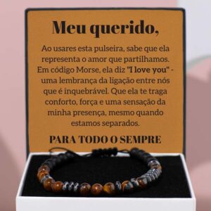 Pulseira de olho de tigre “Amo-te” em código Morse