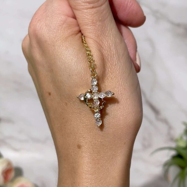 Colar Cruz e Coroa Feito à Mão + BRINDE Saco de Veludo Cristã para Presente - Imagem 8