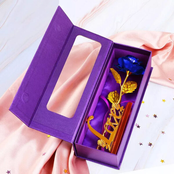 Rosa Banhada a Ouro + Caixa [AZUL] - Imagem 2