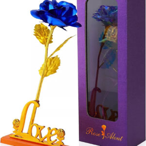 Rosa Banhada a Ouro + Caixa [AZUL]